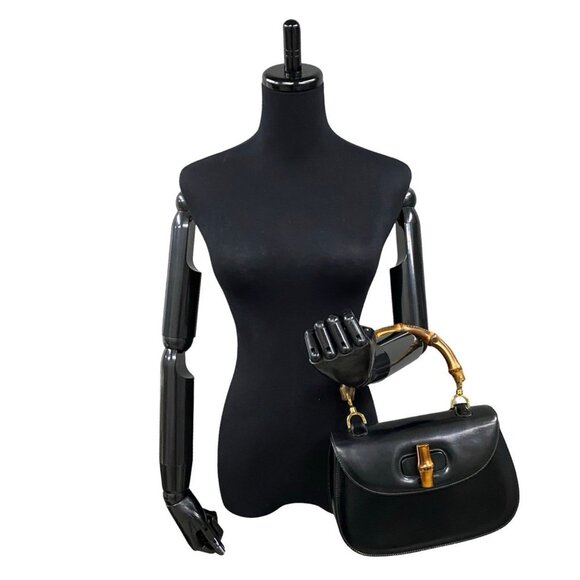 GUCCI Black Leather Bamboo Tote Bag - Picture 2 of 9